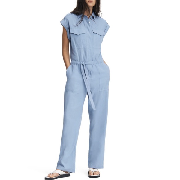 Rag & Bone Luna Jumpsuit Blue Linen Blend Excellent Size M - Picture 1 of 13